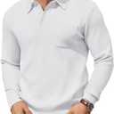 COOFANDY Mens Long Sleeve Polo Sweater Knit Polo Casual Heavyweight Thermal Pullover Sweater with Pocket (X-Large, White)