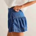 CHARTOU Women Cute Ruffle Hem Denim Short High Waist Wide Leg Jean Shorts Flare Stretchy Short with Pockets (Blue, L)