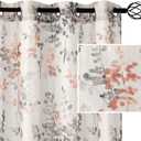 H.VERSAILTEX Sheer Linen Curtains 84 Inch Long Semi Sheer Curtains Draperies for Living Room/Bedroom Vintage Classical Floral Printing Window Treatment Grommet 2 Panels, Coral and Taupe