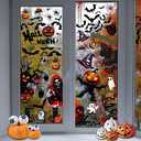 8 Sheets Halloween Window Clings Bat Ghost Creative Pumpkin Horror Skeleton Window Decorations Stickers for Halloween Indoor Party Decorations