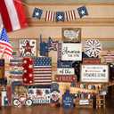 26 Pcs 4th of July Tiered Tray Decoration Patriotic USA Wood Signs Rustic America Flag Red White and Blue Tiered Tray Decorations for Memorial Day Home 250th Anniversary Birthday Party