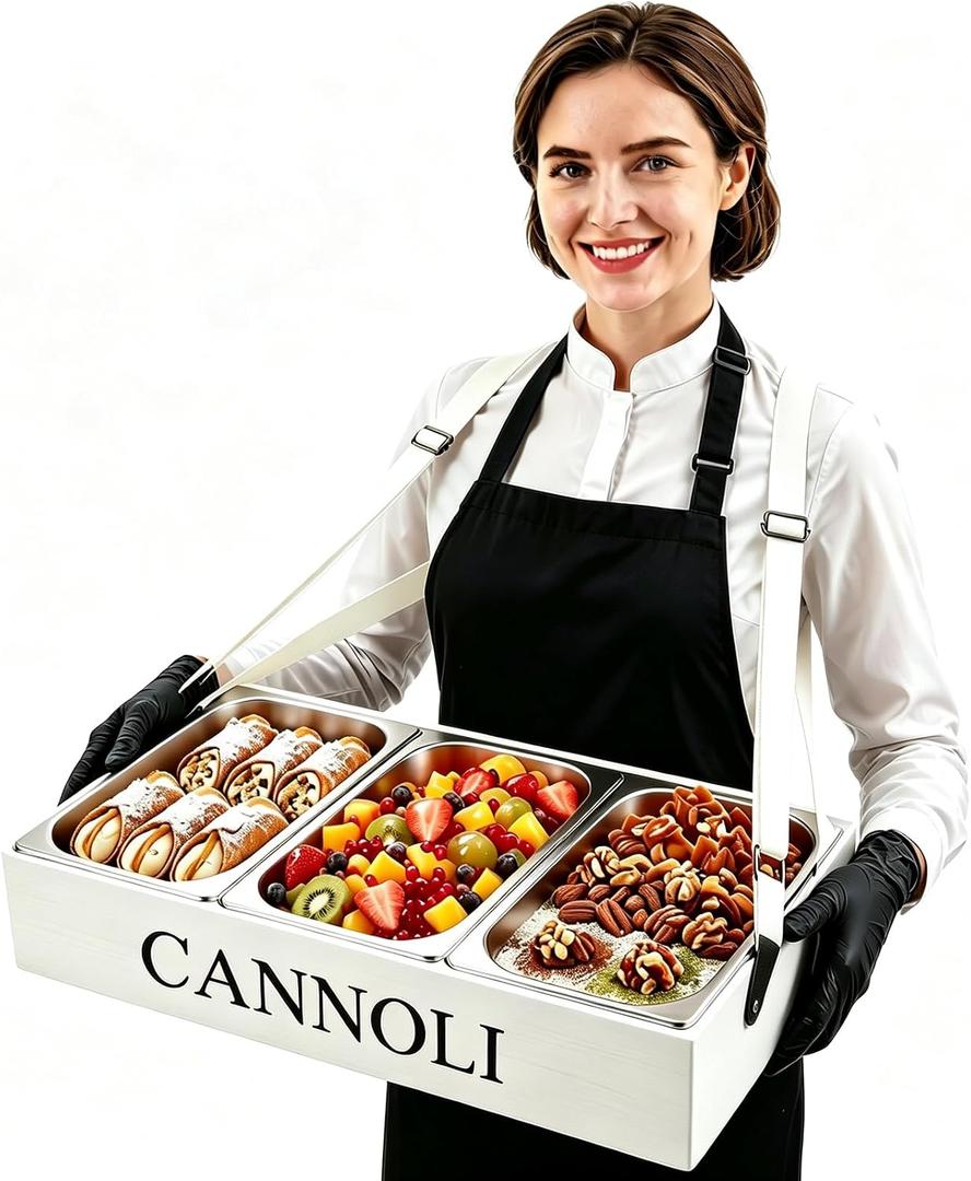 Wearable Usherette Serving Trays Set, 3 Stainless Steel Pan