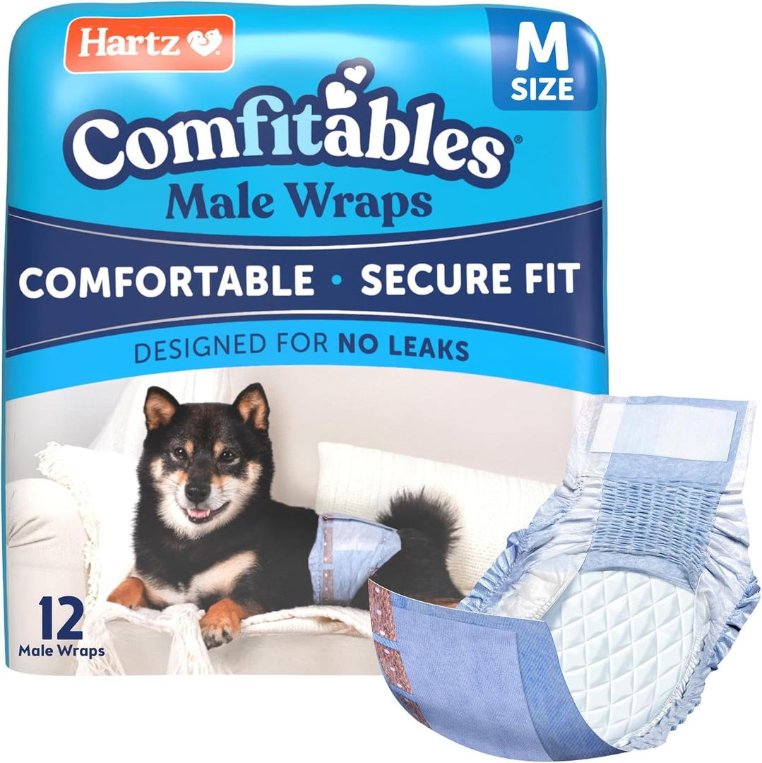 Hartz Comfitables Disposable Male Dog Wraps with Stretchy Waistband, Medium 12 Count