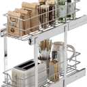 EZKAZA Pull Out Cabinet Organizer for Kitchen Utensil 9.5" W x 21" D, 2-Tier Cabinet Pullout Shelves and Drawer Organizer Slide Out Pantry Storage Basket, Bottom Basket 8.2" W x 20.4" D x 4.7" H