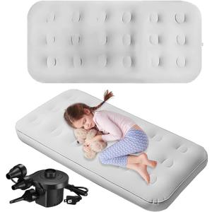 2 Pack Kids Air Mattress Inflatable Toddler Beds Comfort Flocked Blow up Mattress,Foldable Portable Airbed for Sleepover Home Travel Camping Party - 55 x 27.6X 8.7 Inch,Grey