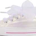 HugRain Toddler Girls Sneakers Walking Shoes Little Kids Bowknot Pearl Ribbon Lace Up Adorable Sparkle Glimmer Glitter Lightweight Low Top Non-Slip Outdoor White Size 12