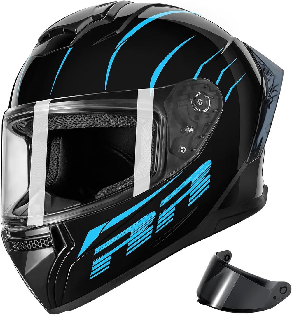 Motorcycle Helmets Full Face for Adults Motorcycle Helmet Men & Women - DOT Approved with 2 Removable Visors (1 Clear + 1 Tinted), Suitable for Powersports, Bike & Motocross Rides M