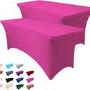 2 Pack 6FT Table Cloth for Rectangle Tables - Hot Pink Tablecloth Rectangular Fitted Stretch Spandex Table Covers 6 ft for Birthday, Cocktail, Wedding, Banquet Valentines Party