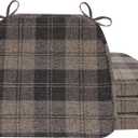 AAAAAcessories D-Shaped Chair Cushions, 2" Thick Dining Chair Pads with Ties and Removable, Machine-Washable Cover, 17" x 16", Set of 4, Brown Checkered