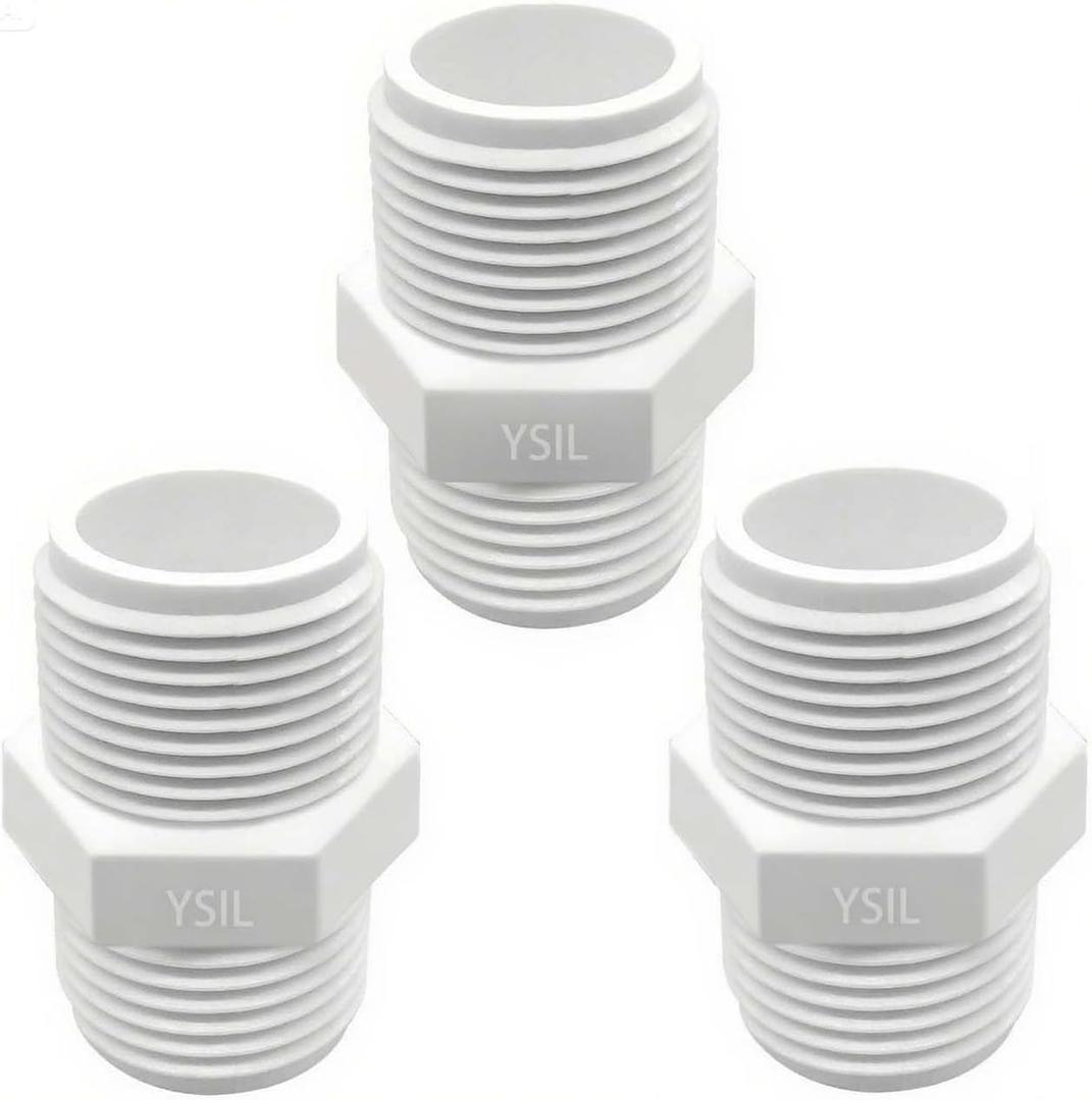 YSIL 3Pcs PVC Garden Hose Adapter Male 3/4" NPT x 3/4" GHT Sump Pump Hose Adapter for Pools Plumbing