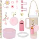 3tyto 13 Pcs Stanley Cup Accessories Set Including Water Bottle Handle Strap, Siliocne Stanley Cup Boot, Siliocne Straw Cover, Stanley Charms for Stanleys Cup 40oz & 30oz Tumbler (Light Pink)