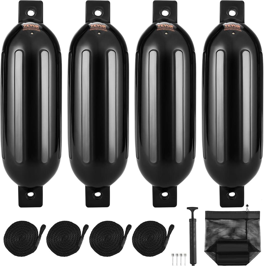 VEVOR Boat Fenders, 5.5" x 20" Boat Bumpers for Docking, Inflatable Ribbed Fender with Center Holes, Marine Boat Dock Fender Bumper with Air Pump