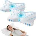 Sweetcrispy Cervical Pillow for Neck Pain Relief, Cooling Memory Foam | Contour Pillow for Side Back and Stomach Sleepers, Ergonomic Orthopedic Bed Pillow for Adults, Queen Size 2 Pack, White