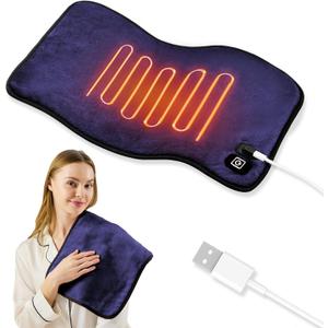 USB Heating Pad, Portable Heating Pad for Travel, 18"x 14" Small 5V Electric Heating Pad, Washable, 3 Heat Settings, Auto Shut Off, Heat Therapy for Period Cramps Back Pain Relief (Plug-in Only) (Navy Blue)