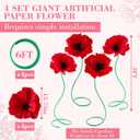 4 Pcs 5ft Large Paper Red Poppy Flowers Giant Artificial Poppies Standing Huge Handcrafted Poppy Flowers Wicked Party Decoration for Valentine Garden Hotel Office Wicked Birthday Party Wedding