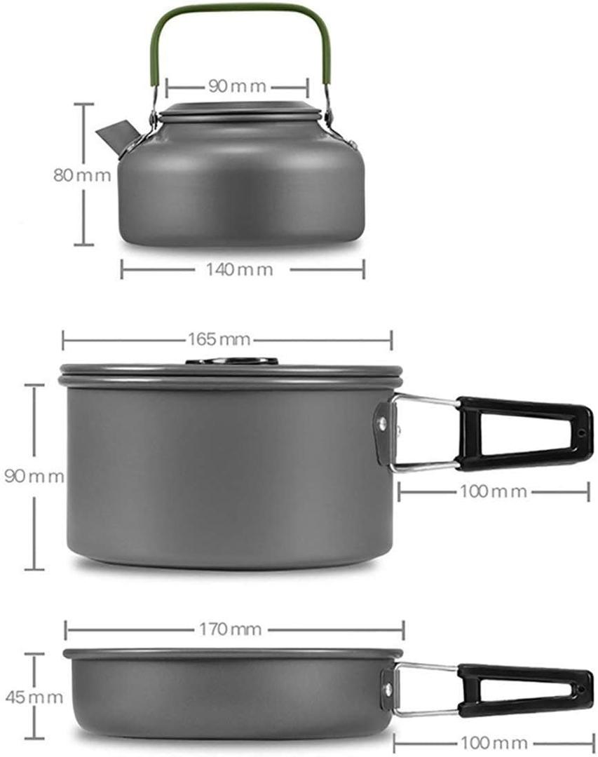 DS-308 Camping Cookware Compact Durable Outdoor Camping Hiking Backpacking Pots and Pans Set for Two or Three People