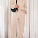 PRETTYGARDEN Women's Two Piece Lounge Sets 2025 Fall Airport Outfits Long Sleeve Pullover Tops Sweatpants Matching Clothing (XX-Large, Beige)