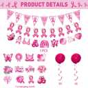 Breast Cancer Awareness Decorations,Pink Ribbon Hanging Swirls Breast Cancer Awareness Pennant Banner for Cancer Charity Activity Party Decor Supply