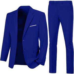 Mens Slim Fit 2 Piece Suit Two Button Notched Lapel Solid Suit Jacket Pants Set Tuxedo for Prom (6X-Large, Royal Blue)