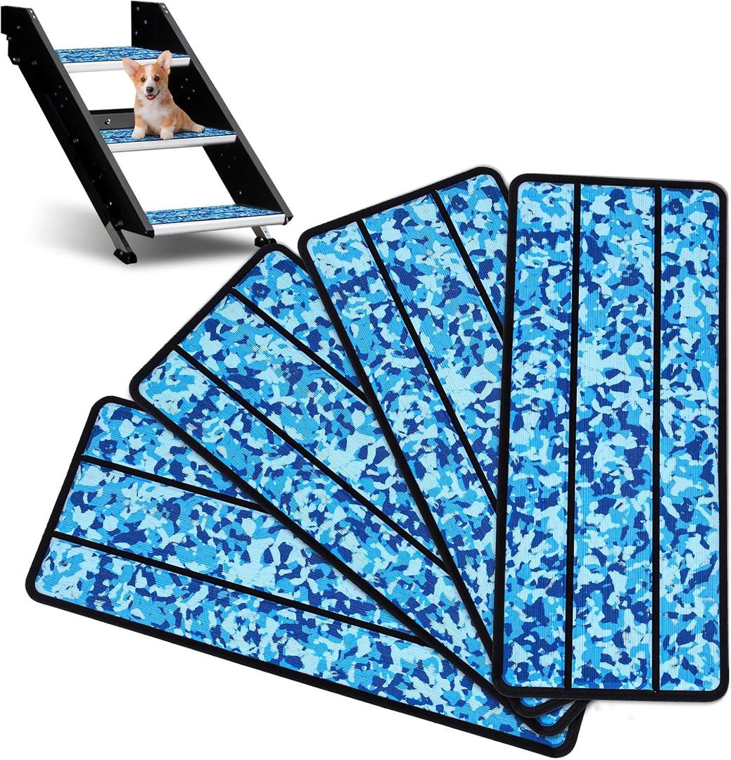 OCEANBROAD EVA Foam RV Step Cover 16''L x 6.5''W 4 Pack with Self Adhesive for Ladders Trailers Truck Campers Stair Treads, Camouflage Blue