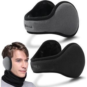 Eyegla Winter Ear Muffs for Men Foldable Cold Weather Earmuffs Fleece Adjustable Ear Warmers Behind The Head Ear Muffs Black/Grey,2Pack,