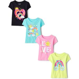 The Children's Place Baby Girls' and Toddler Unicorns,Butterflies,Trends Short Sleeve Graphic T-Shirts,4 Pack
