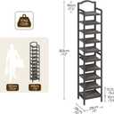 YATINEY 10-Tier Tall Shoe Rack, Vertical Shoe Organizer for Small Spaces, Wooden Shoe Shelf for Entryway, Space Saving Shoe Storage, Holds 10 Pairs of Shoes, Charcoal Gray and Black SS50BC