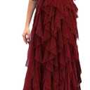 Summer Women Tulle Prom Dress Elegant Bow One Shoulder Slit Evening Party Gown Wedding Guest Bridesmaid Maxi Dress (Medium, #1 Wine Red)