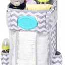 Hanging Diaper Caddy Organizer for Crib, Baby Diaper Holder with 3 Compartments, Water-Resistant Nursery Storage Bag for Changing Table, Playard, Wall, Ripple Grey