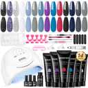 JEWHITENY Poly Nail Gel Kit 14 Colors Purple Nude Grey Black Blue Glitter Tones Starter Kit with UV Lamp Matte & Glossy Top & Base Coat All-in-One Designs DIY At Home