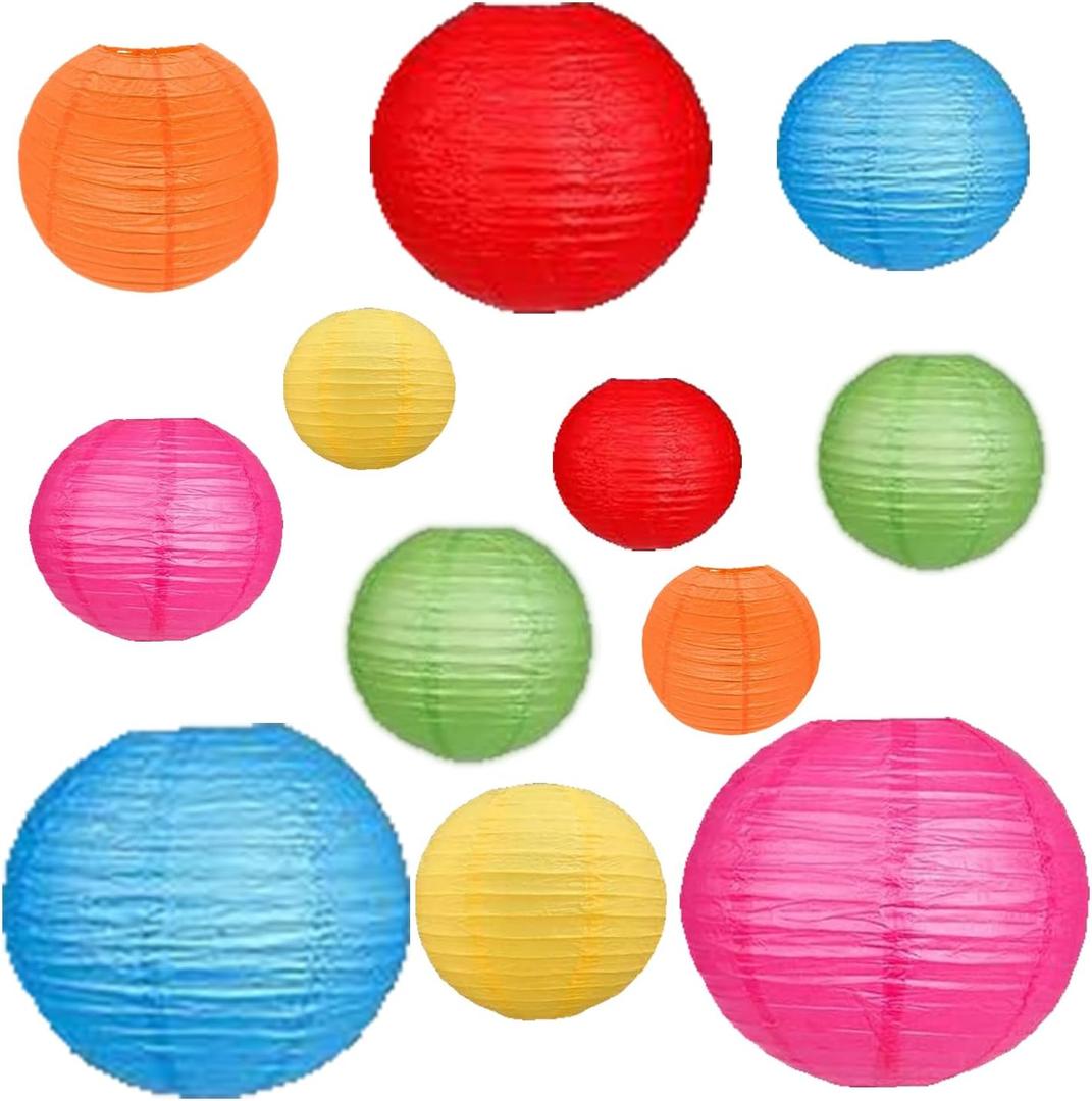 12Pcs Paper Lanterns 6, 8, 10, 12,Paperlanterns Party Decoration, Colorful Paper Lanterns for Wedding, Bridal, Birthday, Outdoor, Home, Garden, Holiday and Party.