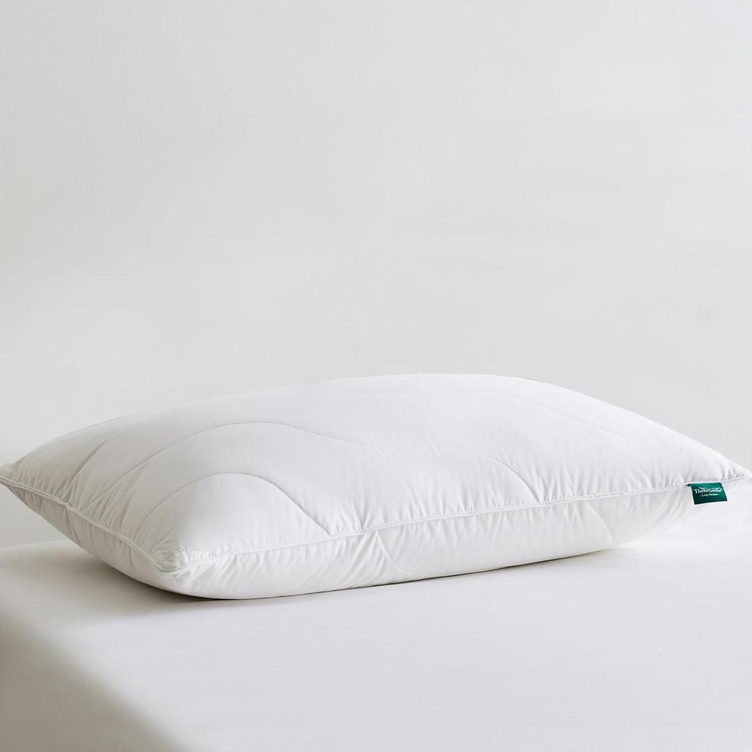 Three Geese White Goose Feather Down Pillows Queen Size Set of 1-100% Cotton, Medium Firm,Soft Support