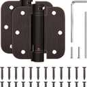 JIW Self Closing Door Hinges 3.5 Inch Oil Rubbed Bronze Spring Hinge with 5/8'' Radius Corners, Adjustable Tension for Garage, Front and Back Door, UL Listed, 2 Pack