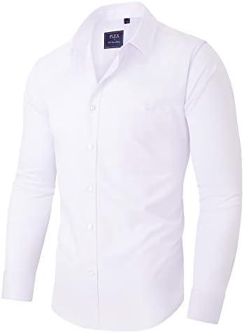 Alimens & Gentle Men's Dress Shirts Long Sleeve Wrinkle-Free Stretch Shirts Solid Formal Button Down Shirt with Pocket L