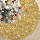 Gold Christmas Tree Skirts 21 Inches Mini Metallic Tree Cover Skirt Personalized Christmas Tree Mat Ornament Rustic Round Small Xmas Tree Skirts for Holiday Festival Home Christmas Indoor Decoration
