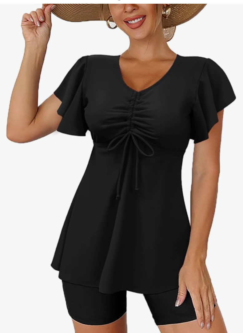 Fanuerg Women's Tankini Swimsuits Ruffled Flowy Tankini Tops with Boy Shorts Swimwear Tummy Control Two Piece Bathing Suits, XL