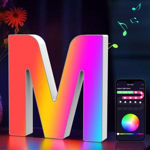 Light Up Letters Marquee Letter - Music Sync RGB Color Changing LED Lights Letter Logo Game Lights for Girls Women Party Birthday Christmas Valentine's Day Wall Desktop Decoration (MRGB-M)