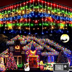KNONEW 99ft 960 LED Christmas Lights Outdoor Decorations with 180 Drops, 8 Modes Curtain Fairy Light, Clear Wire LED String Light Indoor Decor for Wedding Party Christmas (Multicolor)