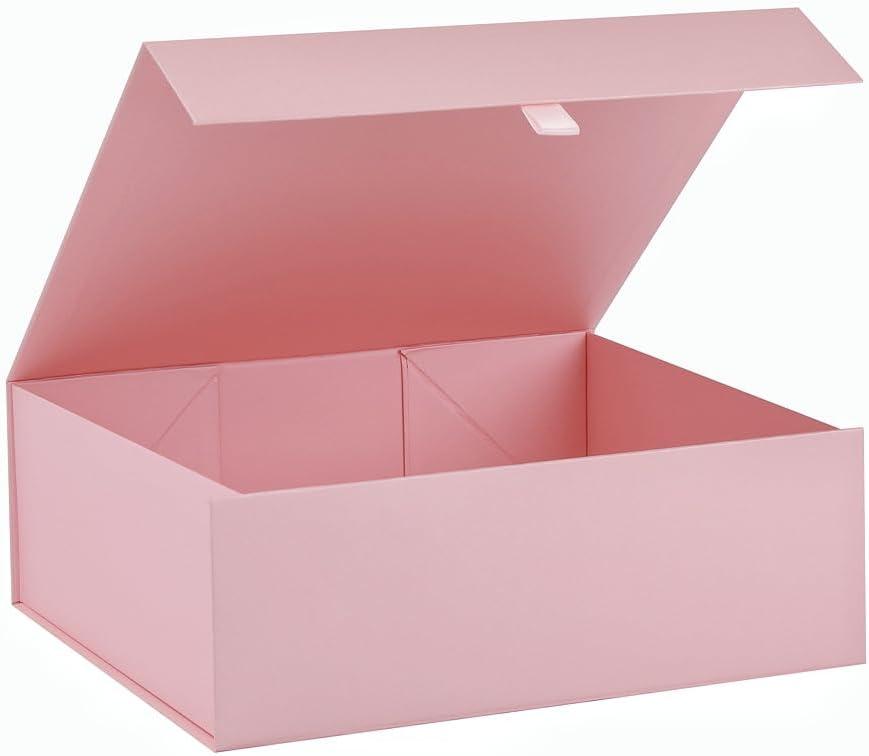 Pink Gift Box Large 13.5x11.8x4.7 Inches, Pink Gift Boxes for Presents with Magnetic Closure Lid, Luxury Gift Box Rectangle Collapsible Boxes for Gift Packaging