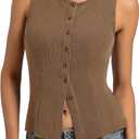 Kate Kasin Women Summer Going Out Tank Tops Y2K, Button Up Sleeveless Top, Ribbed Knit Sweater Vest Trendy (XL)