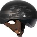 VCAN Cruiser Half Face Motorcycle Helmet with Drop-Down Sun Visor, Removable Peak and Quick Release Buckle (Black)