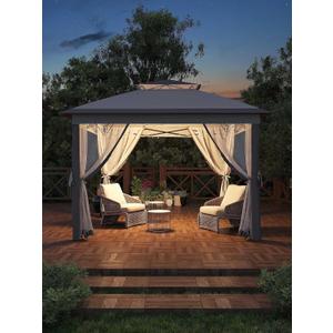 11x11 Pop Up Canopy Tent with Mosquito Netting, Outdoor Canopy Shelter Easy Setup, Water & UV Resistant - Gray