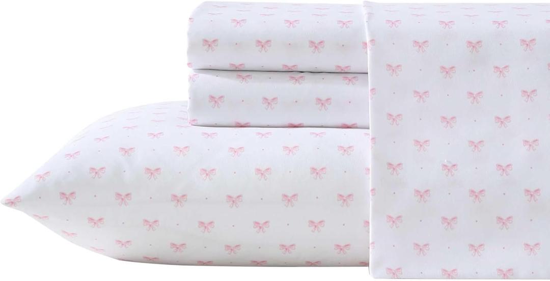 Laura Ashley Kids - Twin XL Sheet Set, Soft & Wrinkle-Resistant Toddler Bedding Set, Deep Pockets, Girl Bed Sheets with Matching Fitted Sheet & Pillowcase (Lovely Bows Pink)