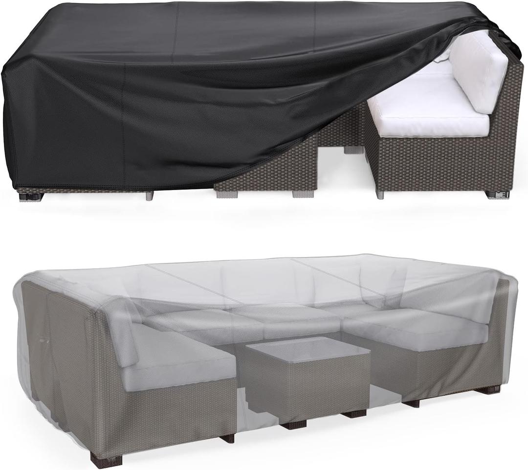 Heavy Duty Patio Furniture Covers Waterproof, Mrrihand Patio Furniture Outdoor Sectional Sofa Set , Patio Table and Chair Set Cover 89.7"L62.2"W28.3"H (Black)