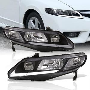 AJP Distributors LED DRL Tube Bar Driving Head Lights Bumper Corner Turn Signal Reflector Lamps Assembly Pair Left+Right Compatible/Replacement For Civic FA JDM 4DR Sedan 2006 2007 2008 2009 2010 2011 (Black Housing / Clear Reflector)