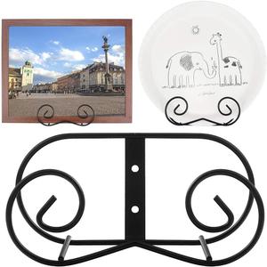 LIONWEI LIONWELI Wall Mount Plate Display Stands - Vertical Metal Holders for Decorative Plates, Picture Frames and Artwork - Black (2 Pieces) (Large)