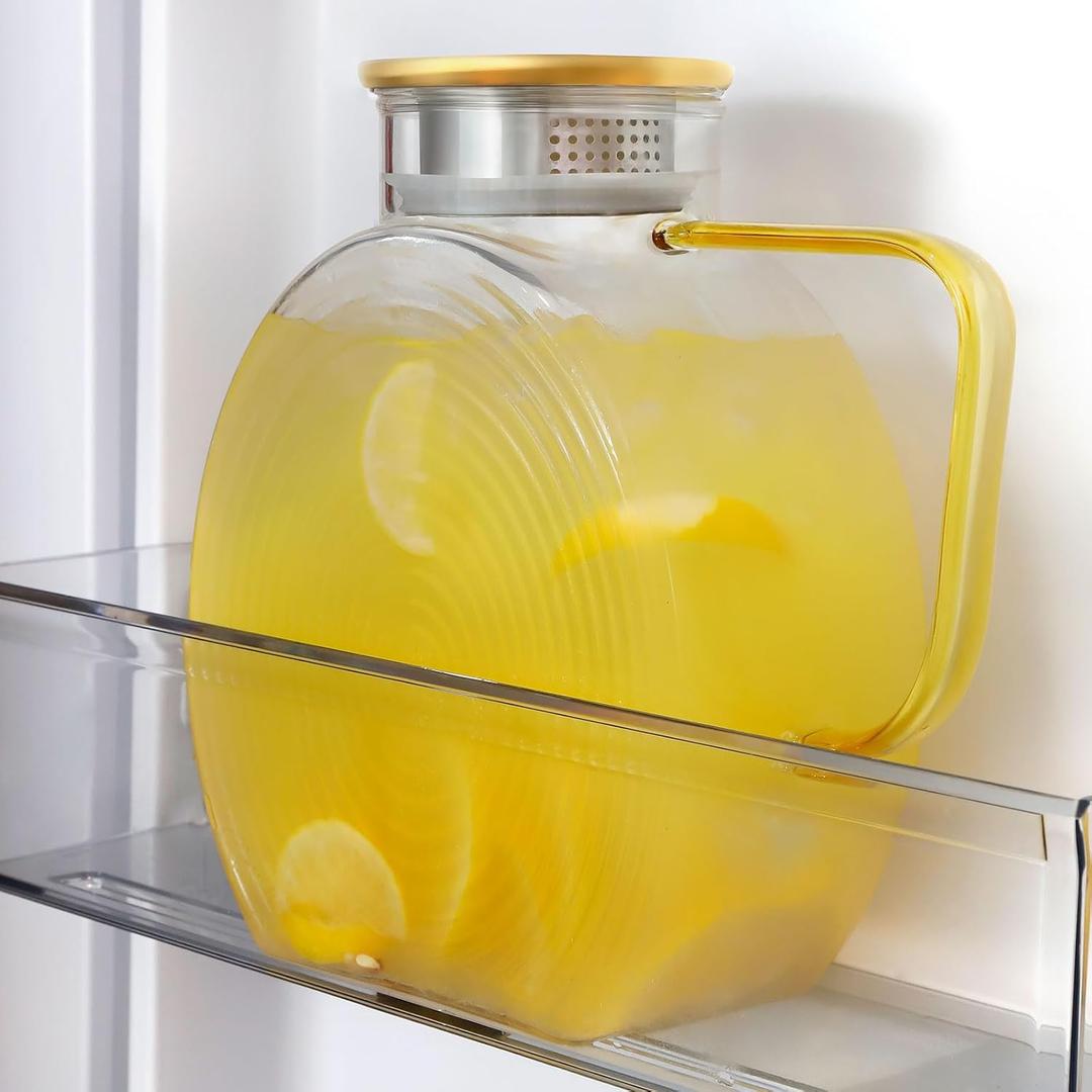 Glass Pitcher With Lid, 2.3 Liter 78 oz Glass Water Pitcher For Fridge, 0.60 Gallon Pitchers With Handle And Lid, Tea Jug Carafe Jar For Hot/Iced Water Milk Juice Coffee Fruit (Clear)