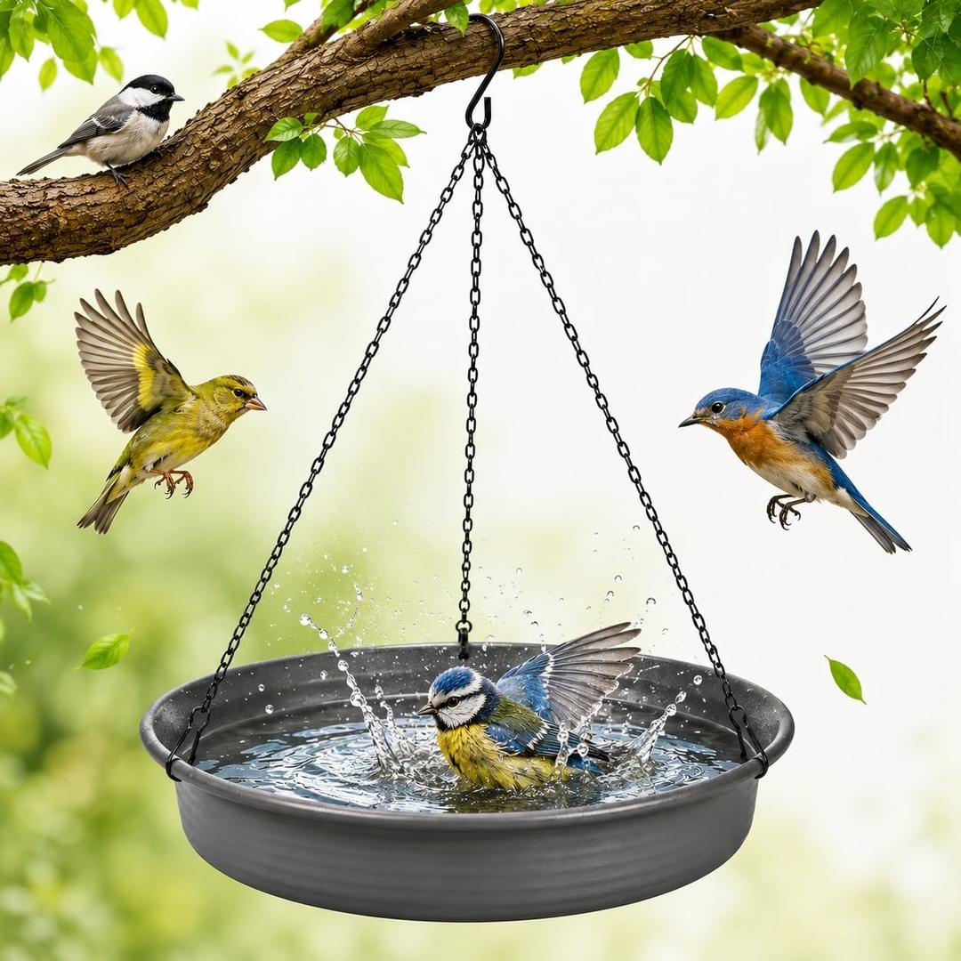 Hanging Bird Bath Hanging Bird-Feeder - CARGEN Garden BirdBath Tray Wildlife Feeder Plate Water Bowl or Water Bowl for Outdoors Garden Patio Decoration (Dark Grey)