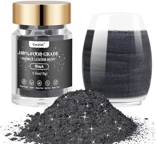 Black Edible Glitter for Cakes, Bulk 15g 0.5oz Black Luster Dust Edible Power Shimmer Food Grade for Drinks Chocolate Cocktails Decoration Baking