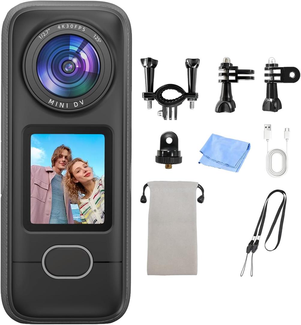 4K Action Camera, 3.5Hrs Battery Life Body Camera Hands-Free Recording, IPX6 Waterproof Portable Vlogging Camera with 1.4" HD Screen, Video Recorder with WiFi for Travel, Cycling, Motorcycle, Bloggers